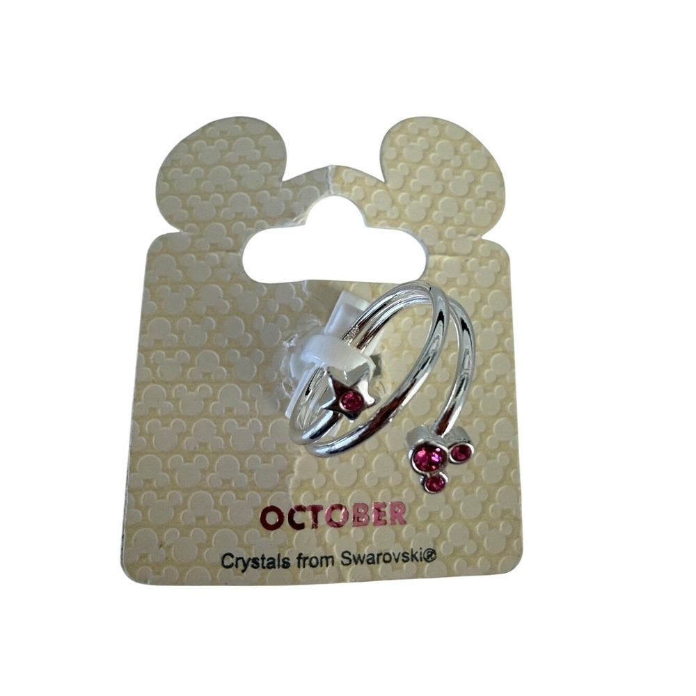 Disney Mickey Mouse Swarovski Crystal Ring Pink October Birthstone NWT